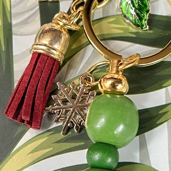 GIFT Christmas Keychain Bag Charm Multi Suede Tassel Leaf Snowflake Swivel Clasp - Picture 9 of 9